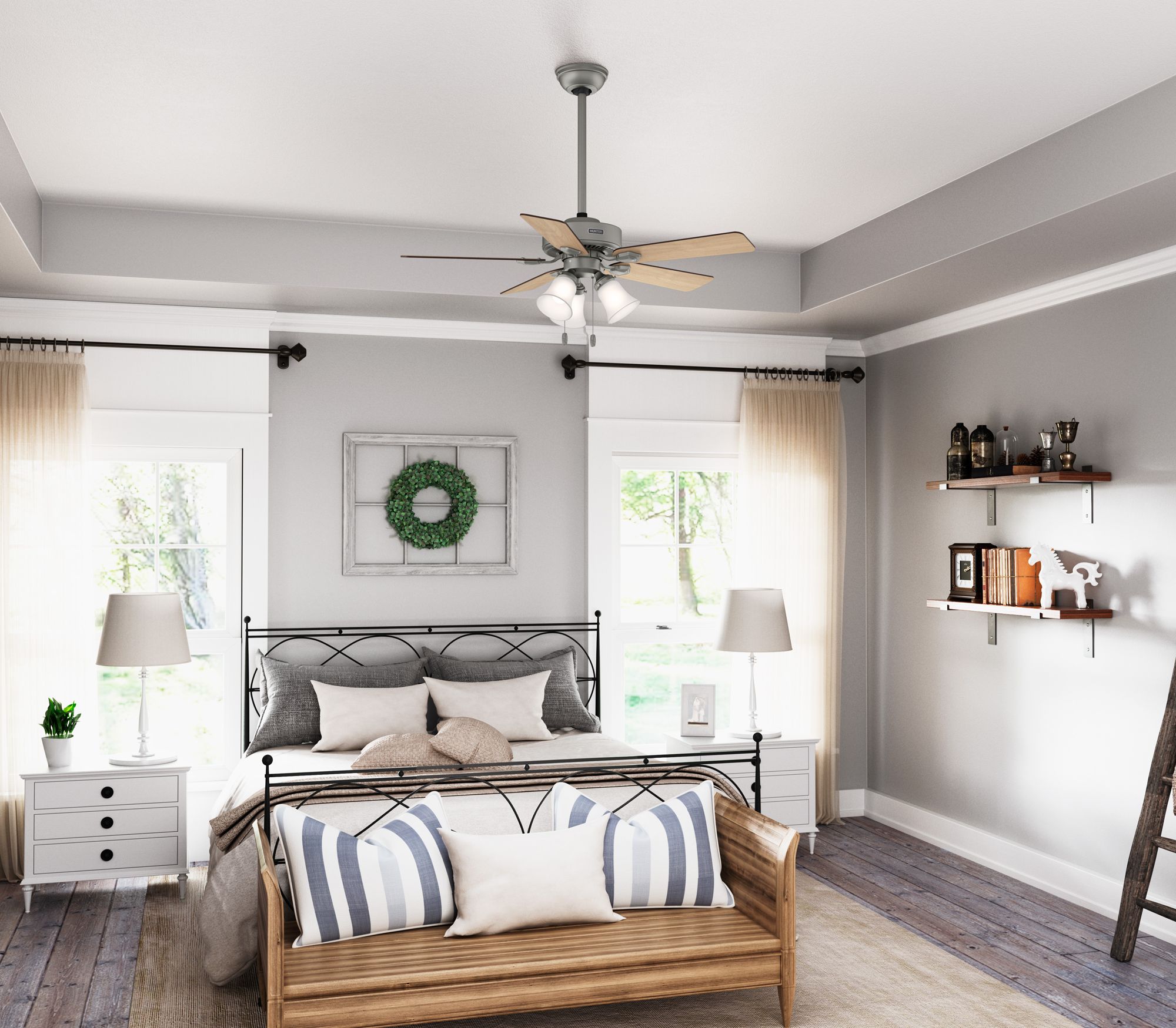 Hunter Swanson LED 44 in Matte Silver ENERGY STAR Indoor Fan