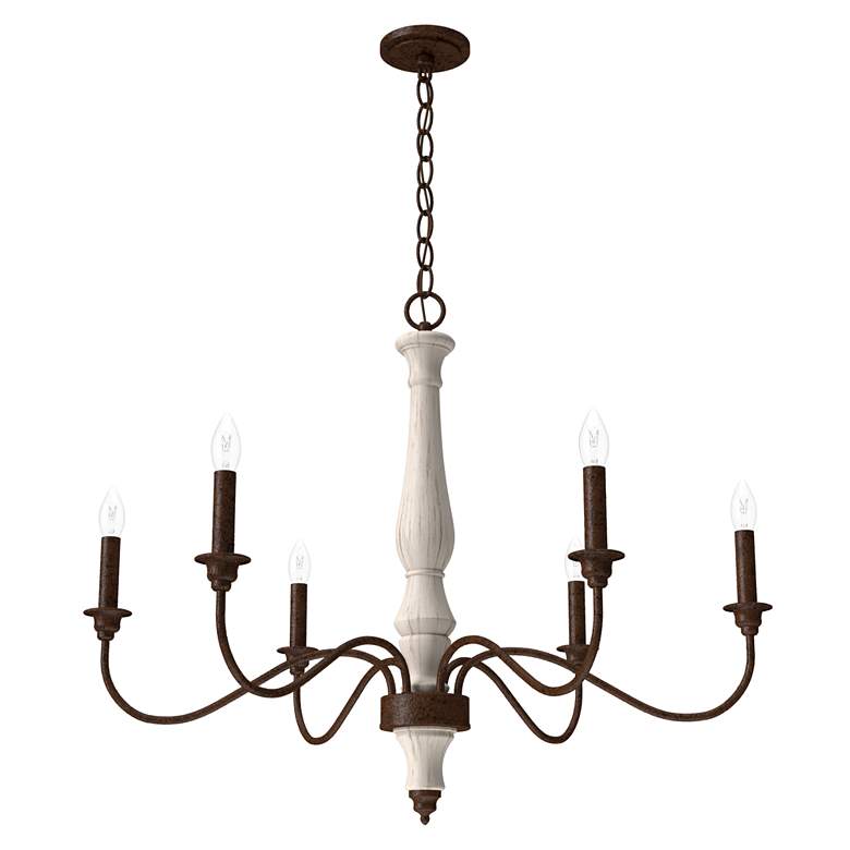 Image 1 Hunter Teren Distressed White and Textured Rust 6 Light Chandelier