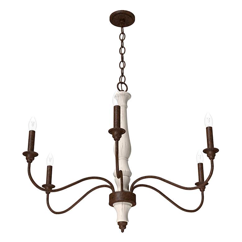 Image 2 Hunter Teren Distressed White and Textured Rust 6 Light Chandelier more views