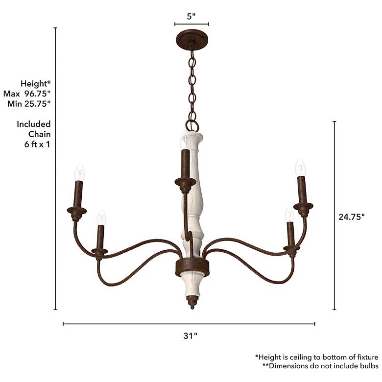 Image 3 Hunter Teren Distressed White and Textured Rust 6 Light Chandelier more views