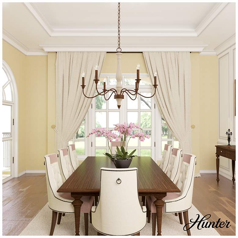 Image 5 Hunter Teren Distressed White and Textured Rust 6 Light Chandelier more views