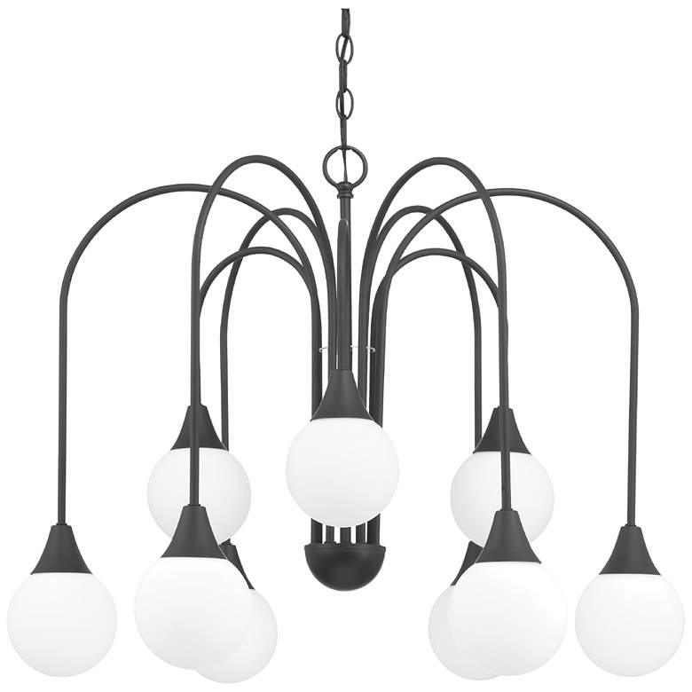 Image 1 Hunter Valadon Matte Black with Cased White Glass 9 Light Chandelier
