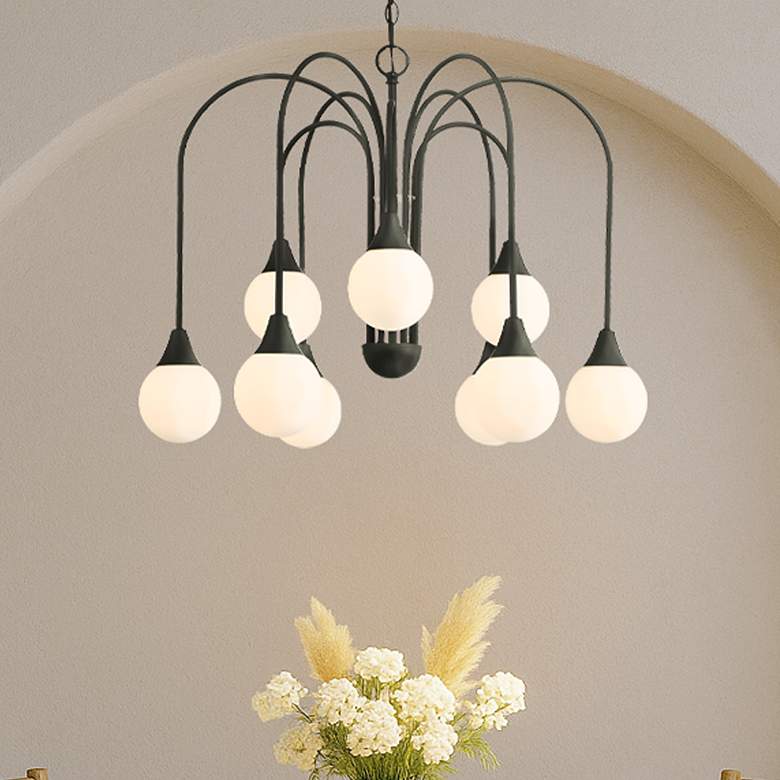 Image 1 Hunter Valadon Matte Black with Cased White Glass 9 Light Chandelier