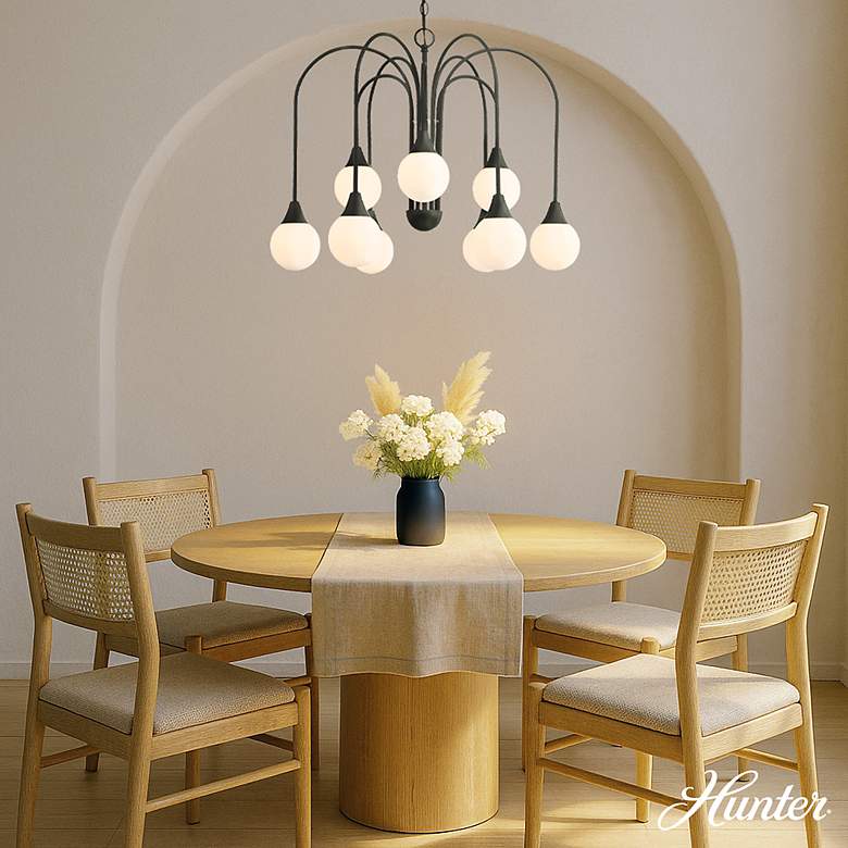 Image 3 Hunter Valadon Matte Black with Cased White Glass 9 Light Chandelier more views
