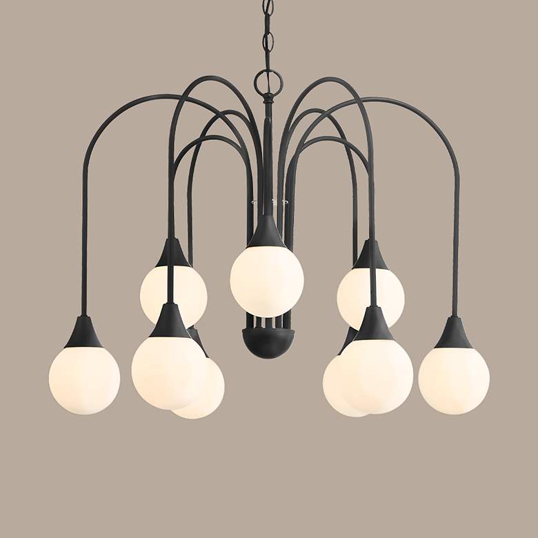 Image 4 Hunter Valadon Matte Black with Cased White Glass 9 Light Chandelier more views