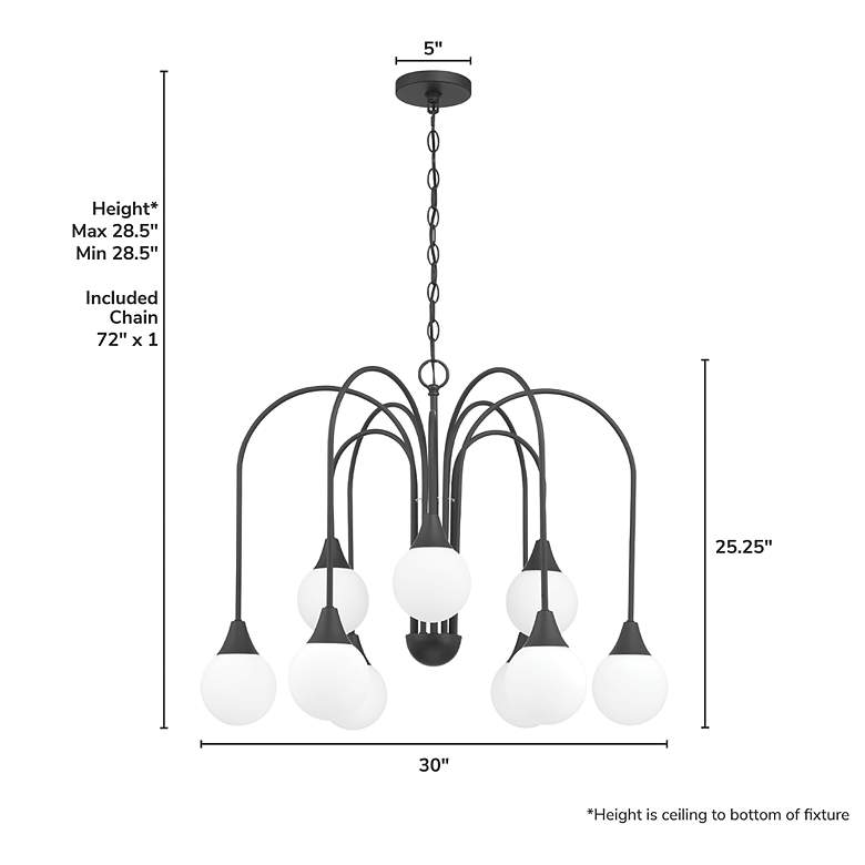 Image 5 Hunter Valadon Matte Black with Cased White Glass 9 Light Chandelier more views