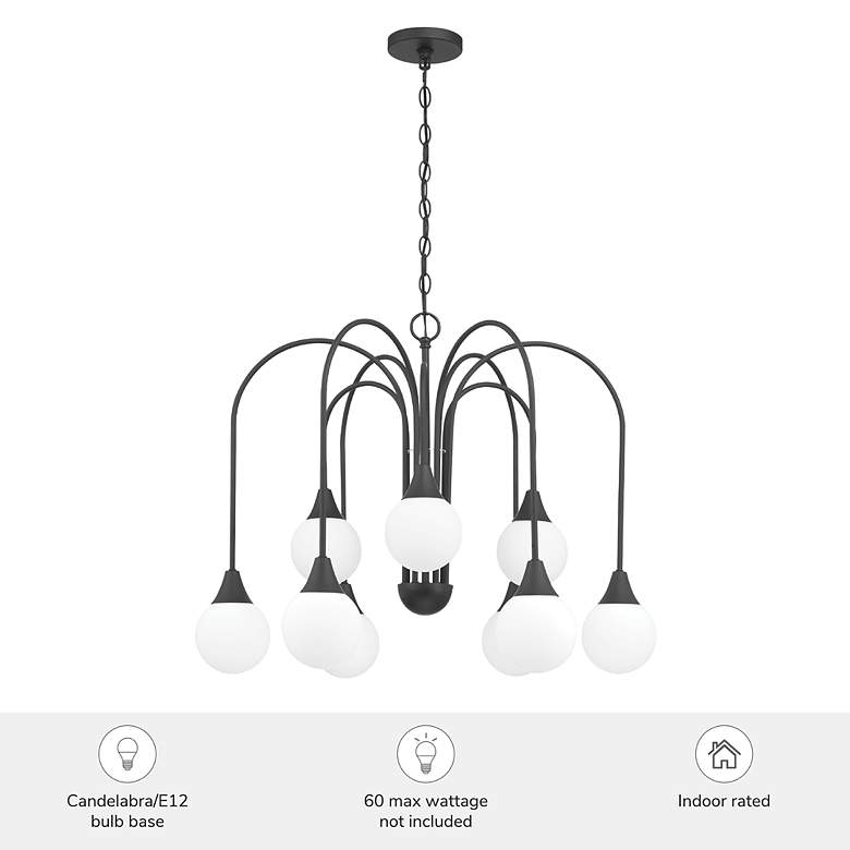 Image 6 Hunter Valadon Matte Black with Cased White Glass 9 Light Chandelier more views