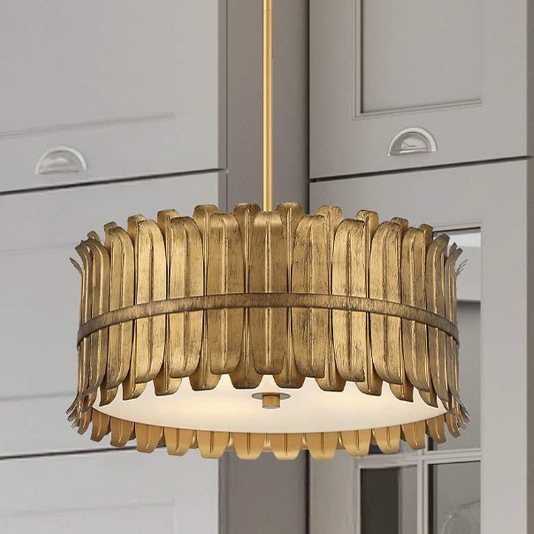 Image 1 Hunter Valdaz Brushed Luxe Gold with Frosted Glass 3 Light Pendant
