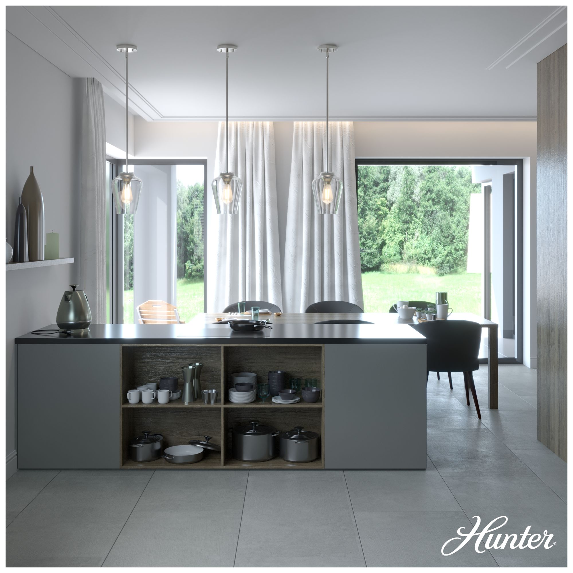 Image 3 Hunter Vidria Brushed Nickel with Clear Glass 1 Light Pendant more views