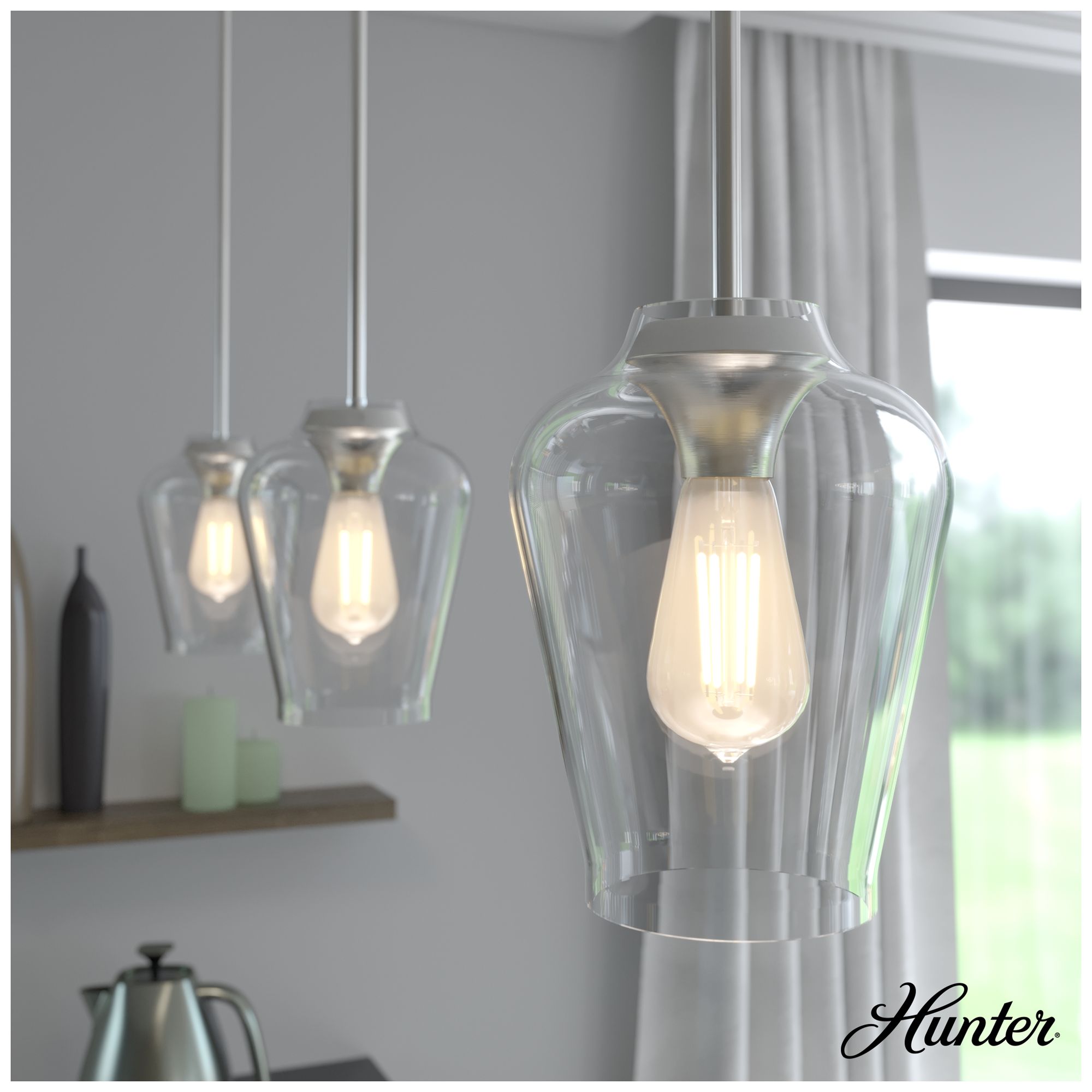 Image 4 Hunter Vidria Brushed Nickel with Clear Glass 1 Light Pendant more views