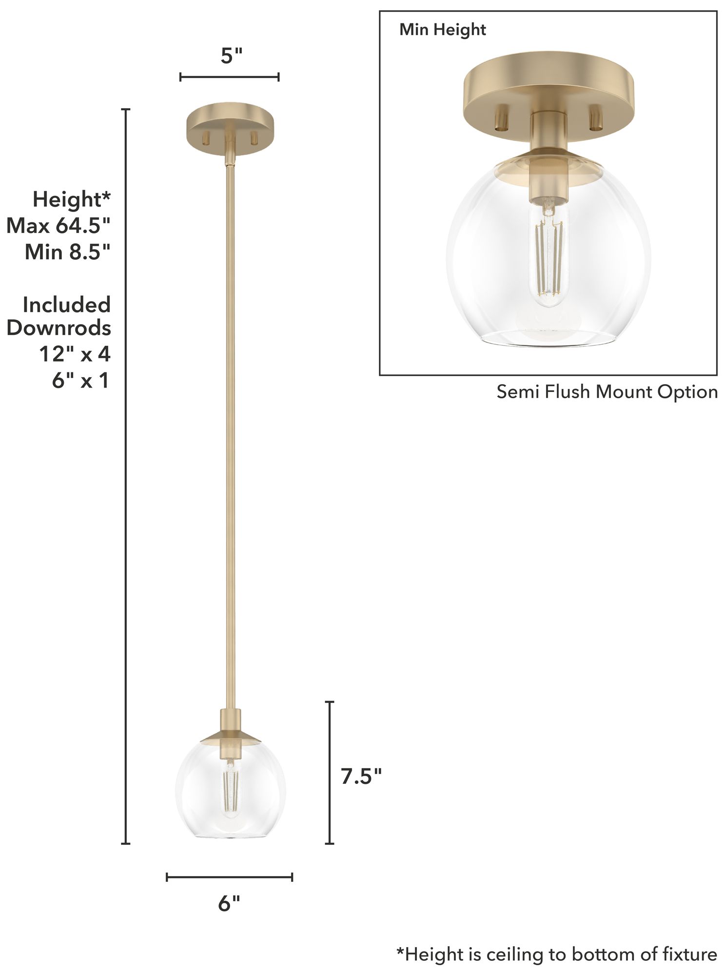 Image 5 Hunter Xidane Alturas Gold with Clear Glass 1 Light Pendant more views