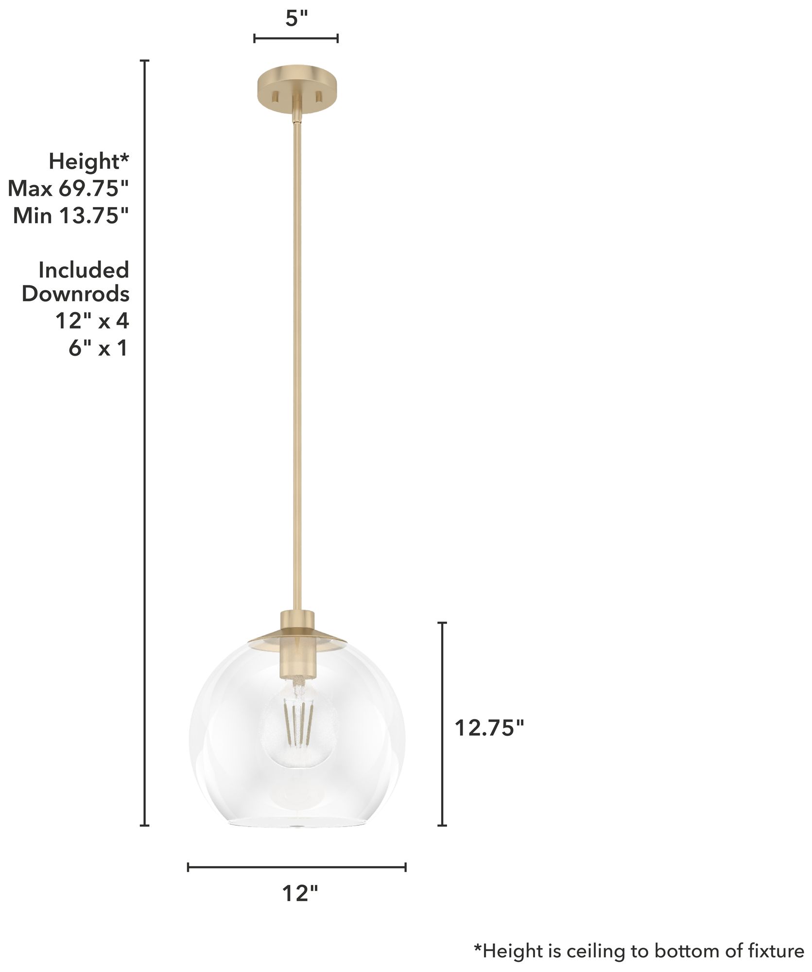 Image 5 Hunter Xidane Alturas Gold with Clear Glass 1 Light Pendant more views