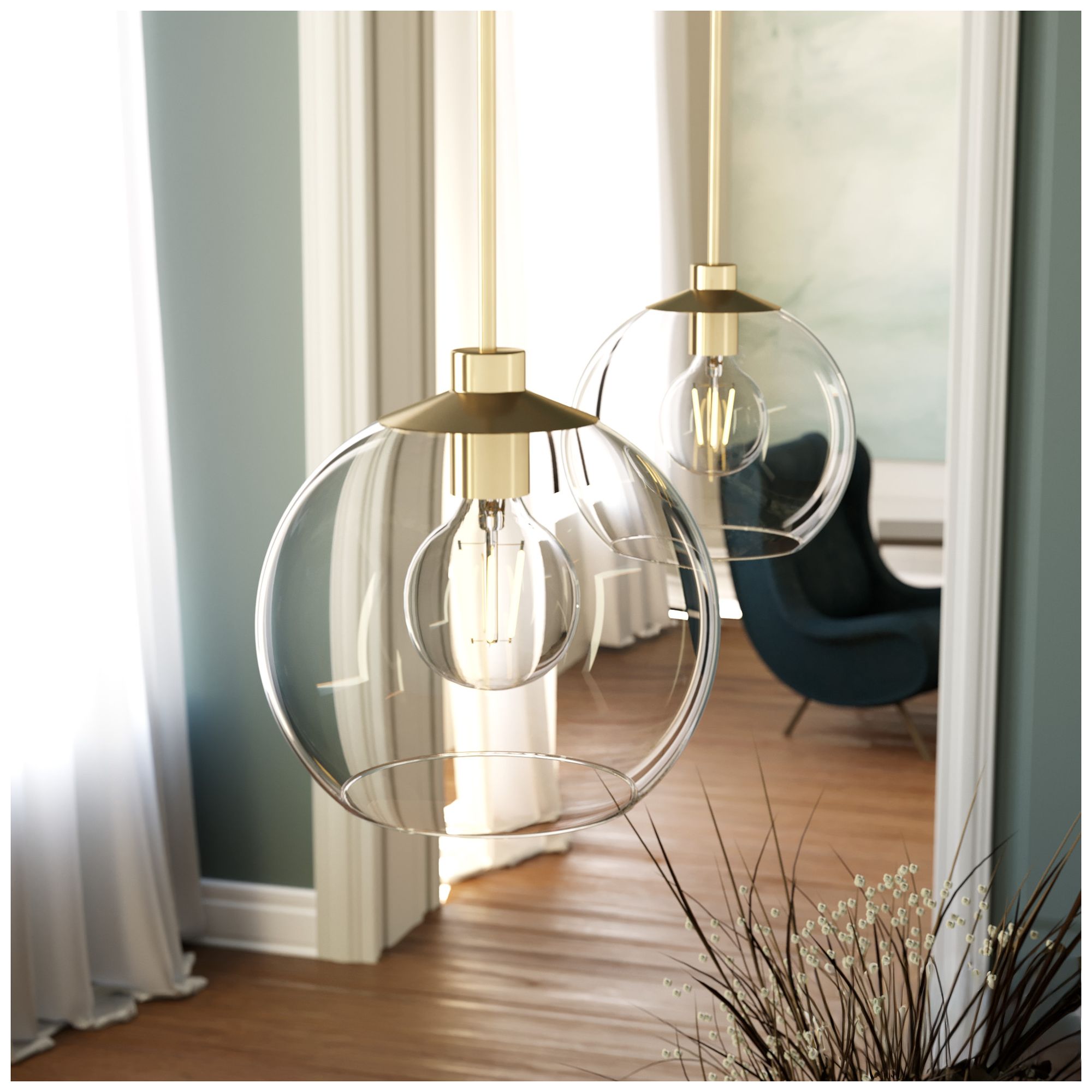 Image 6 Hunter Xidane Alturas Gold with Clear Glass 1 Light Pendant more views