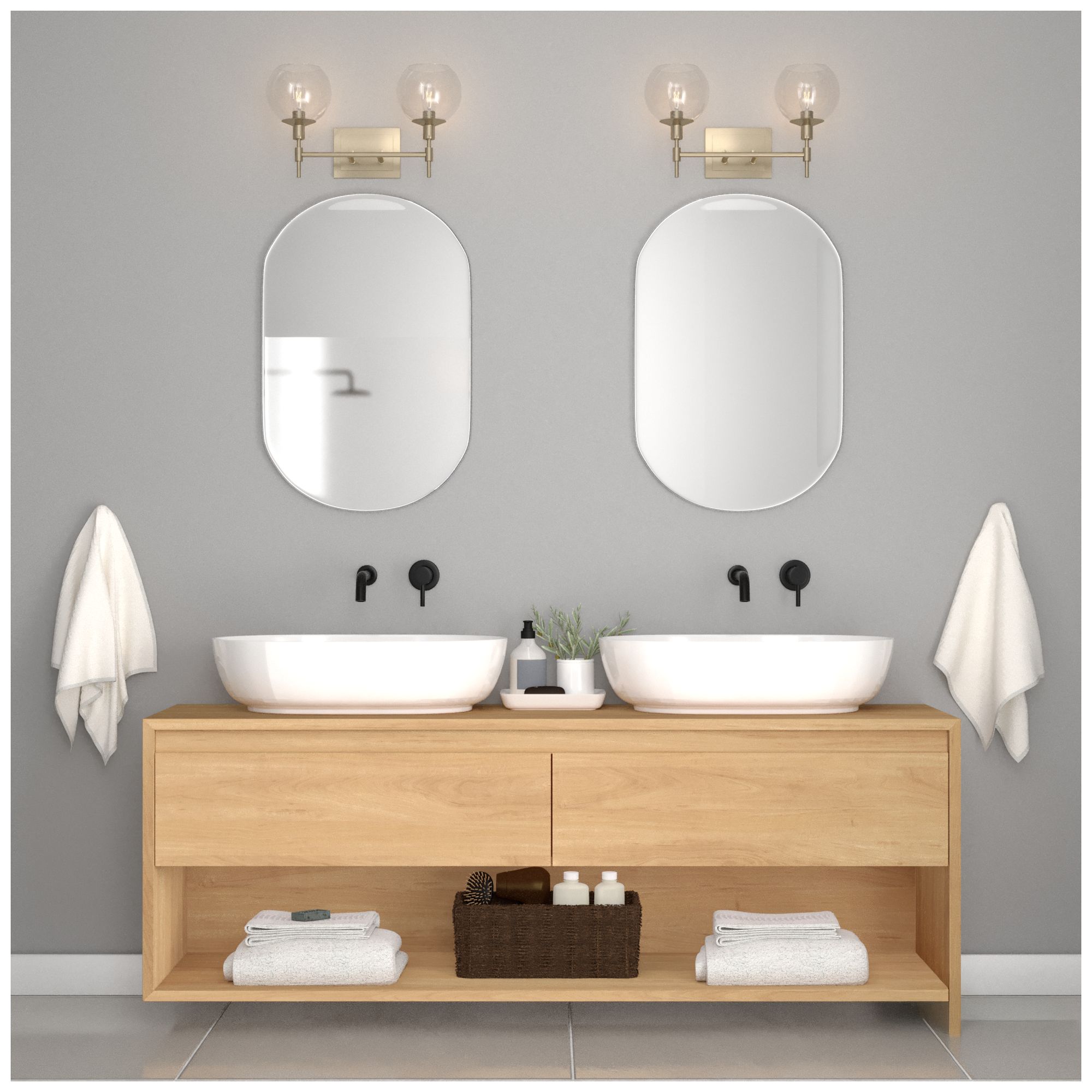 Image 4 Hunter Xidane Alturas Gold with Clear Glass 2 Light Bathroom Vanity more views