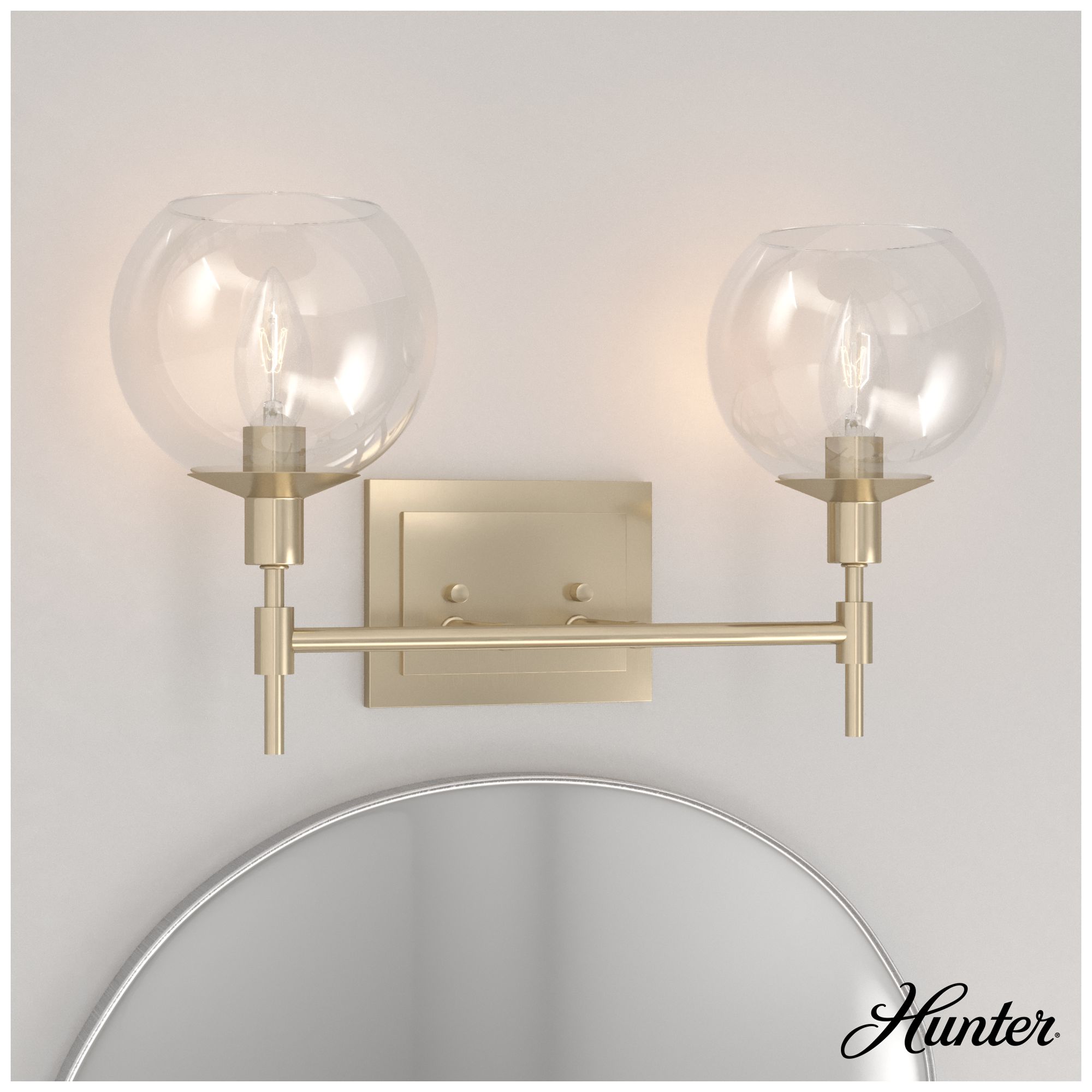 Image 5 Hunter Xidane Alturas Gold with Clear Glass 2 Light Bathroom Vanity more views