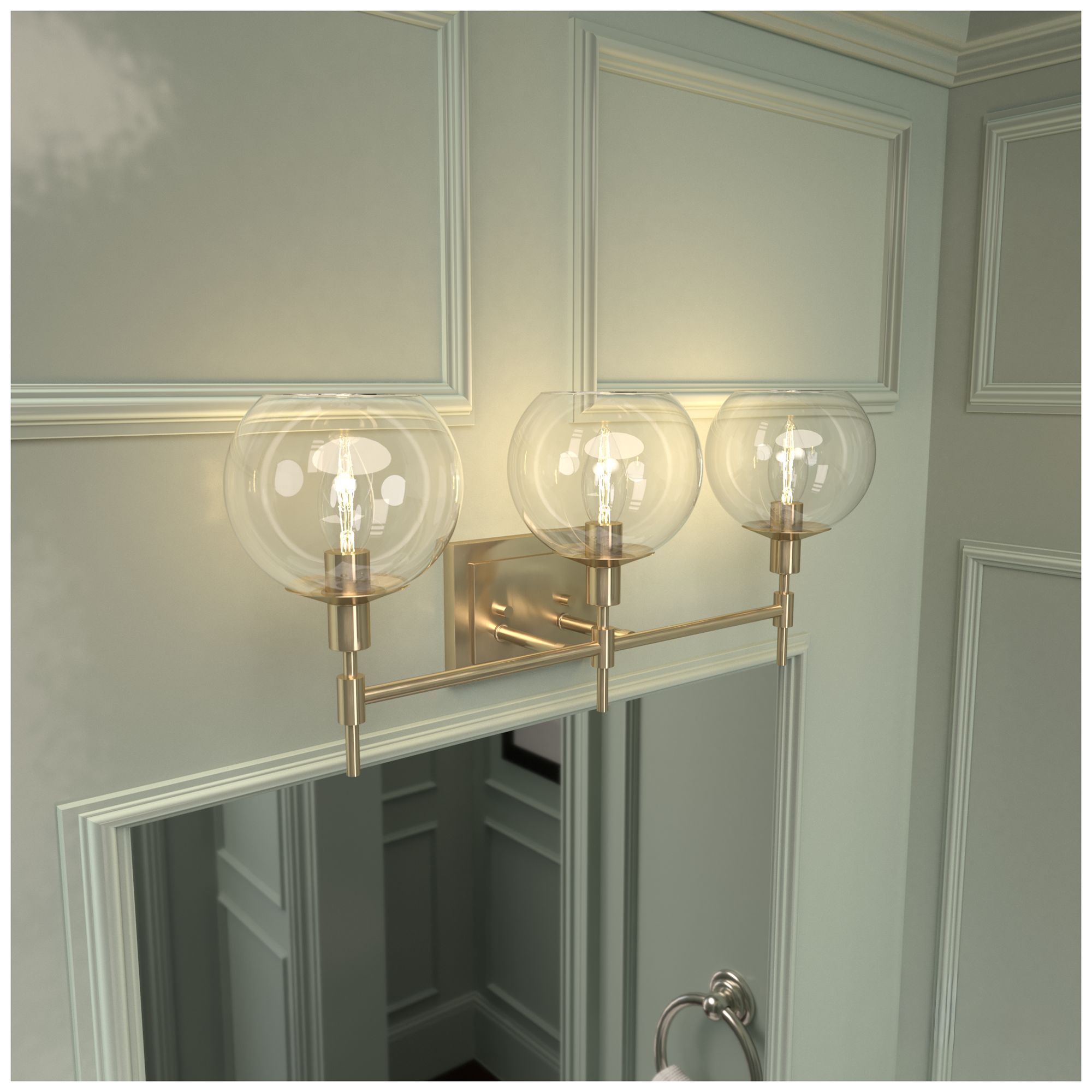 Image 5 Hunter Xidane Alturas Gold with Clear Glass 3 Light Bathroom Vanity more views