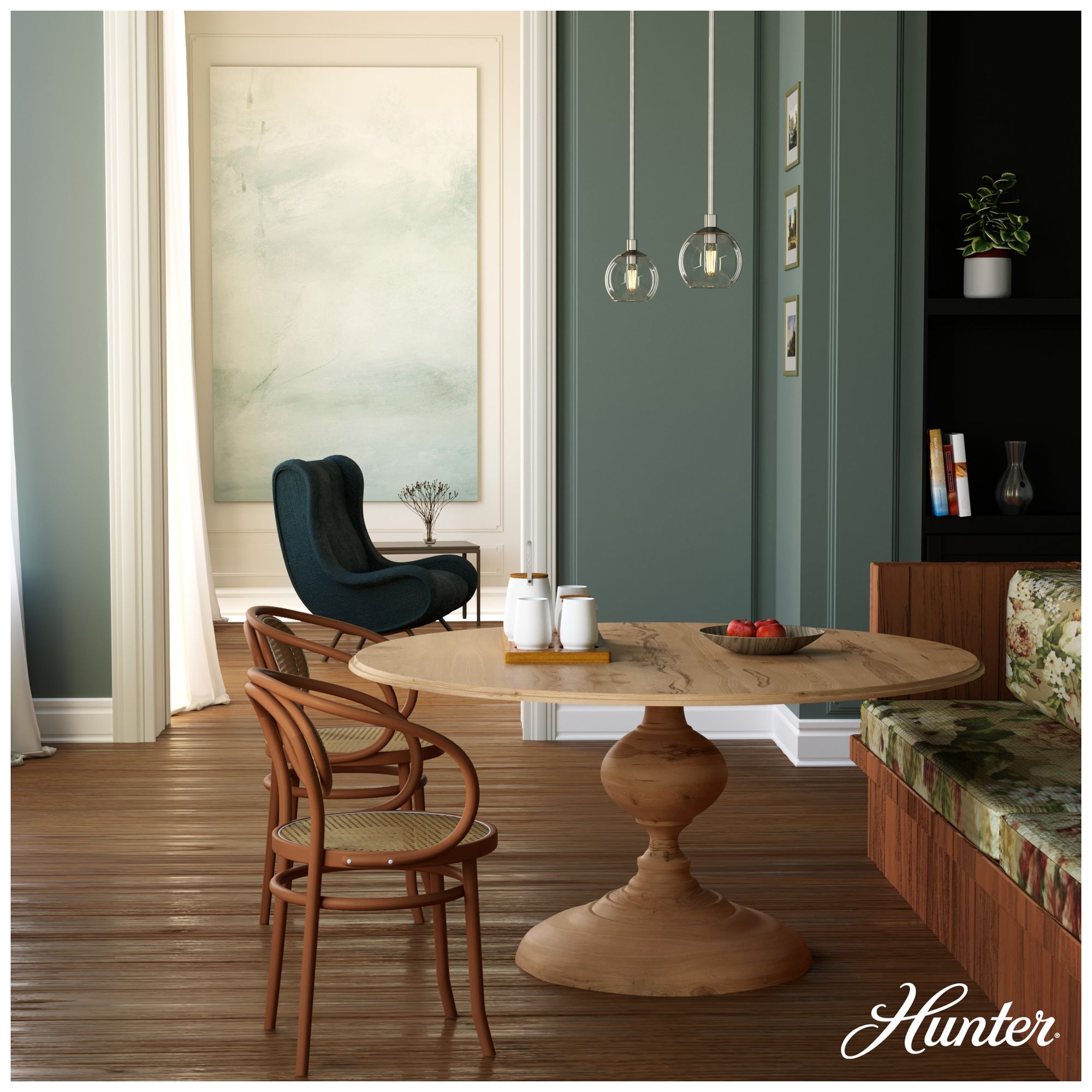 Image 2 Hunter Xidane Brushed Nickel with Clear Glass 1 Light Pendant more views