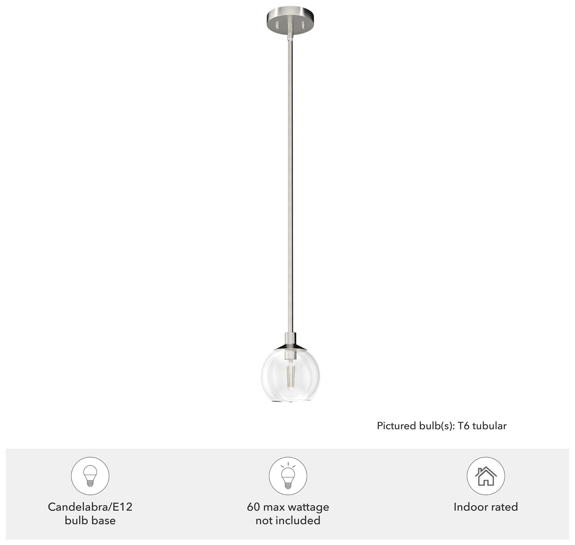Image 3 Hunter Xidane Brushed Nickel with Clear Glass 1 Light Pendant more views