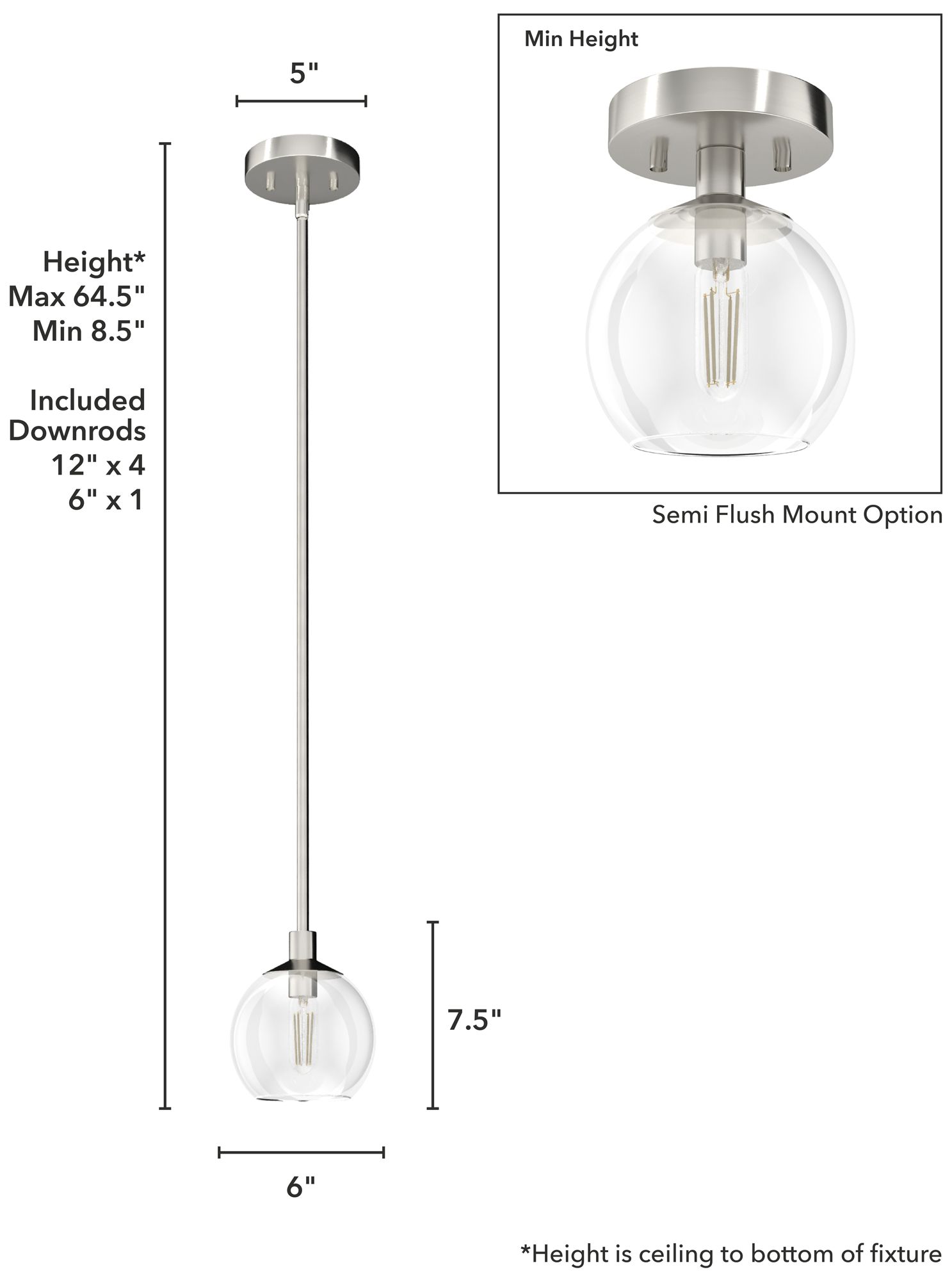 Image 5 Hunter Xidane Brushed Nickel with Clear Glass 1 Light Pendant more views
