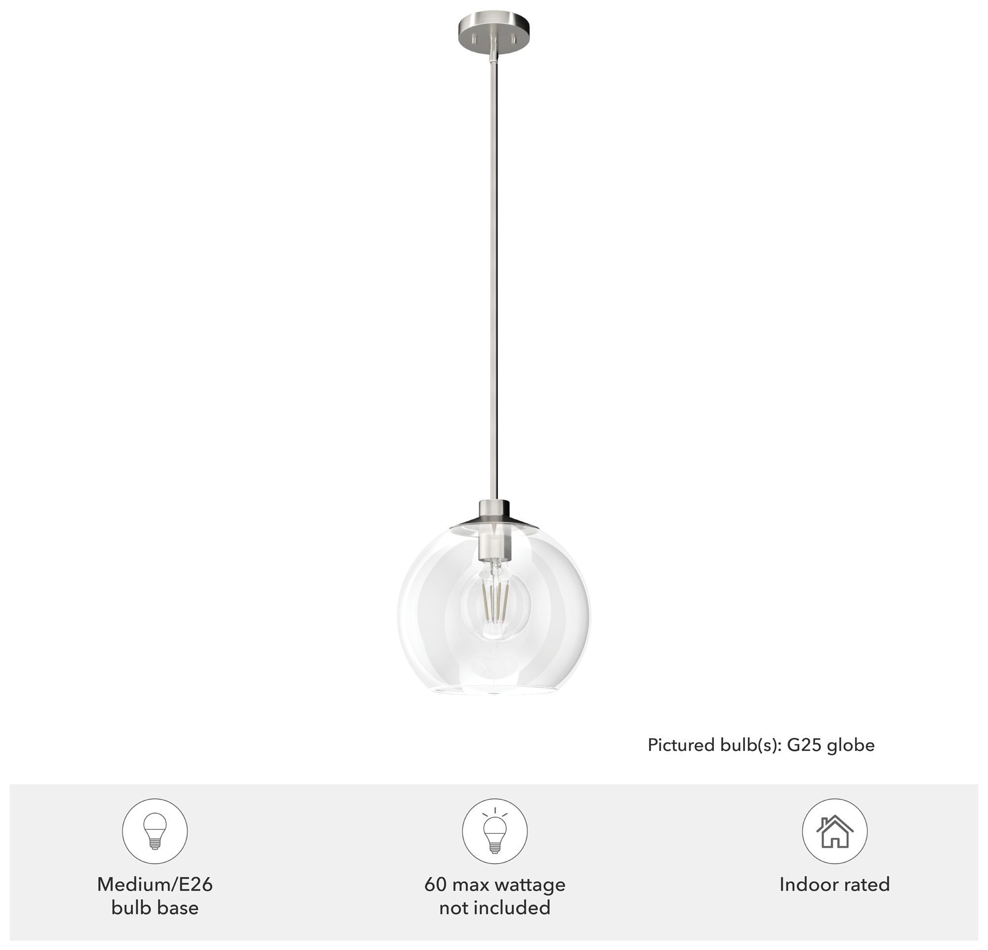Image 4 Hunter Xidane Brushed Nickel with Clear Glass 1 Light Pendant more views