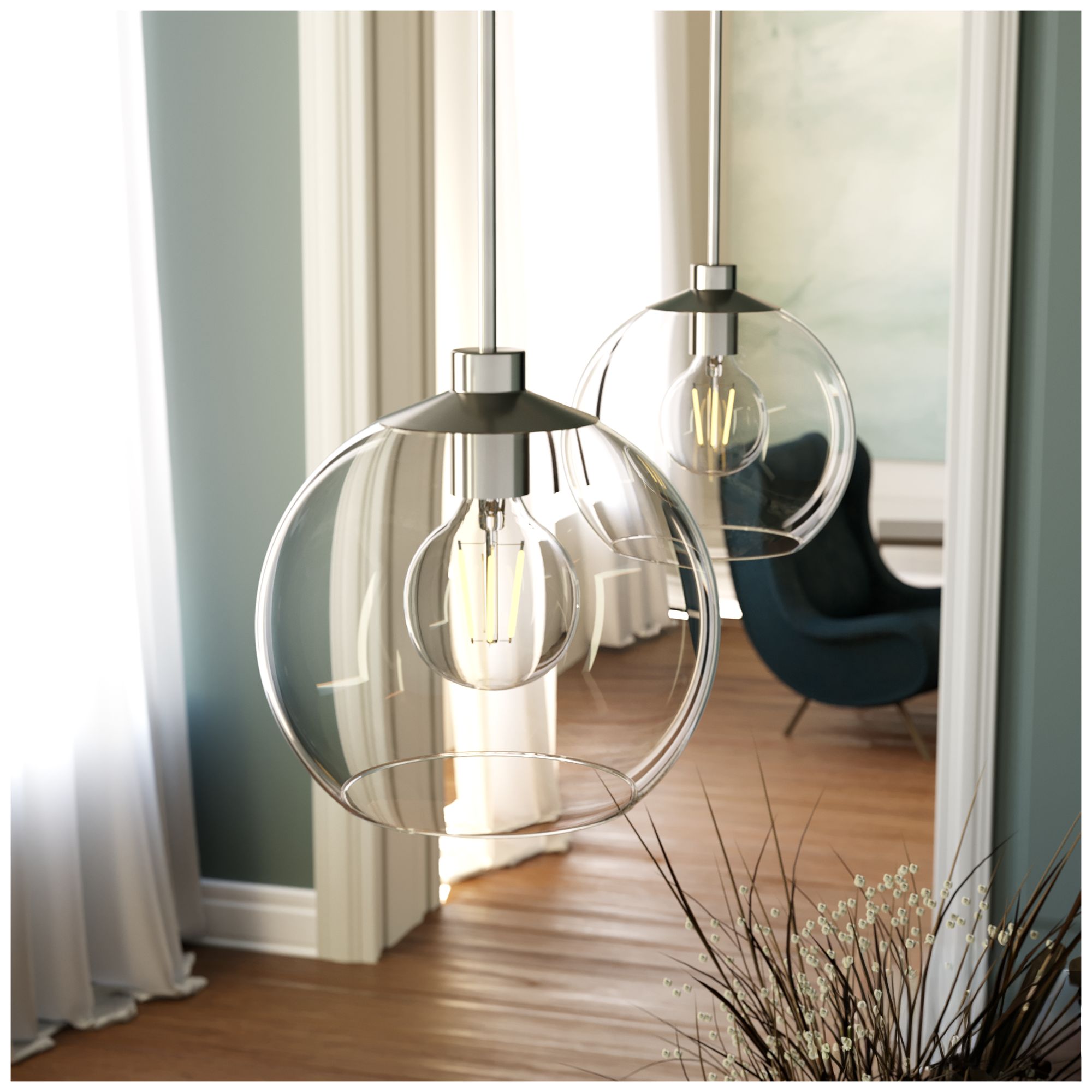 Image 6 Hunter Xidane Brushed Nickel with Clear Glass 1 Light Pendant more views