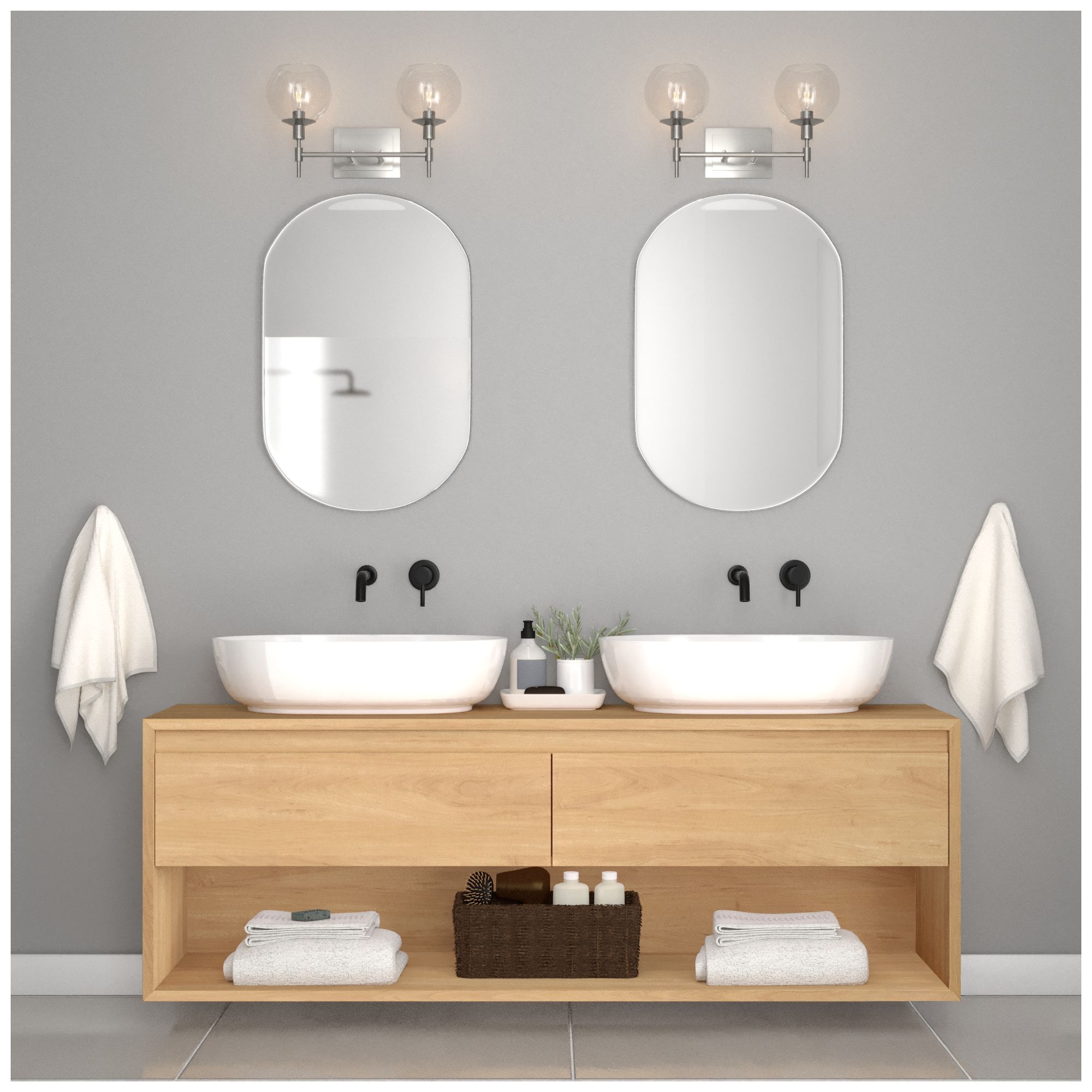 Image 4 Hunter Xidane Brushed Nickel with Clear Glass 2 Light Bathroom Vanity more views