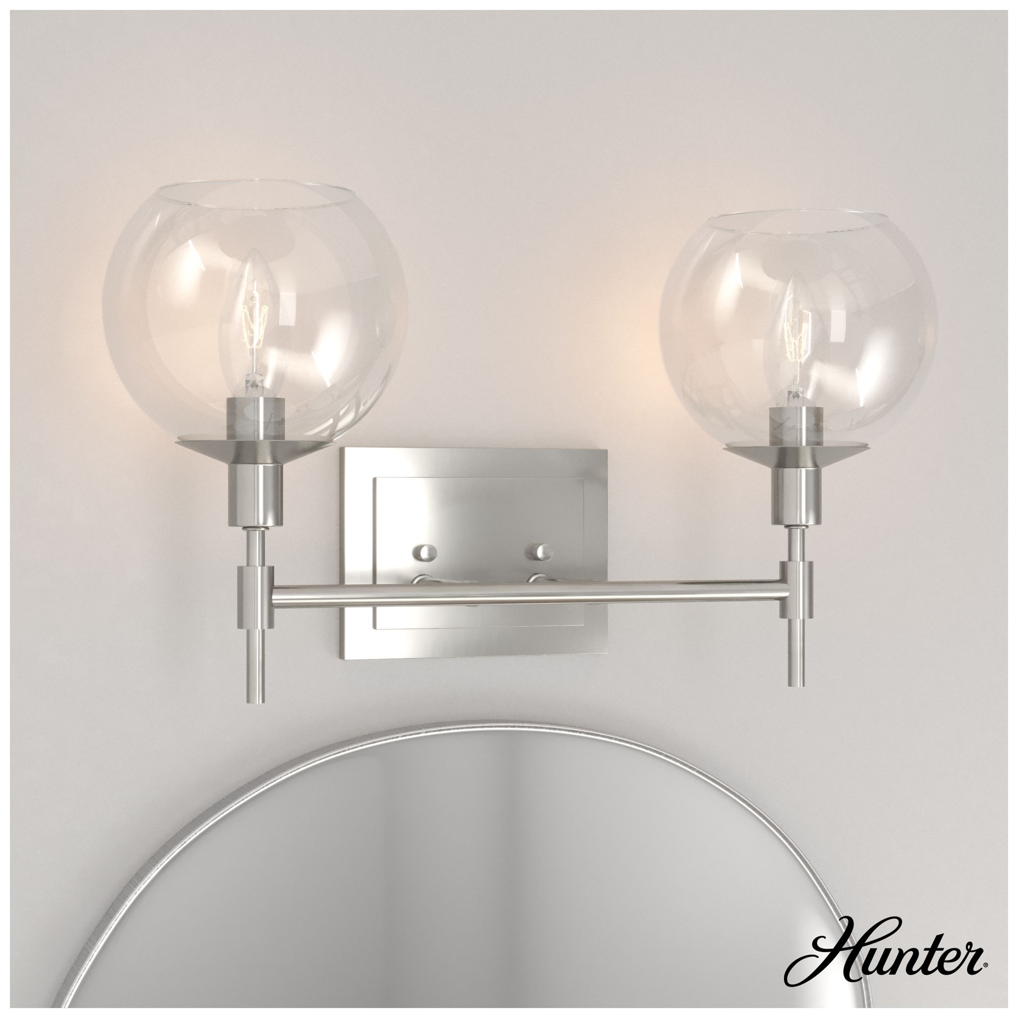 Image 5 Hunter Xidane Brushed Nickel with Clear Glass 2 Light Bathroom Vanity more views