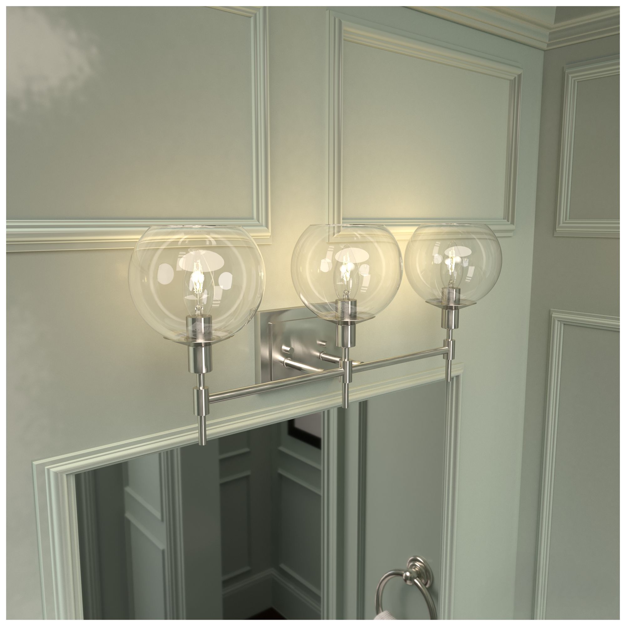 Image 5 Hunter Xidane Brushed Nickel with Clear Glass 3 Light Bathroom Vanity more views