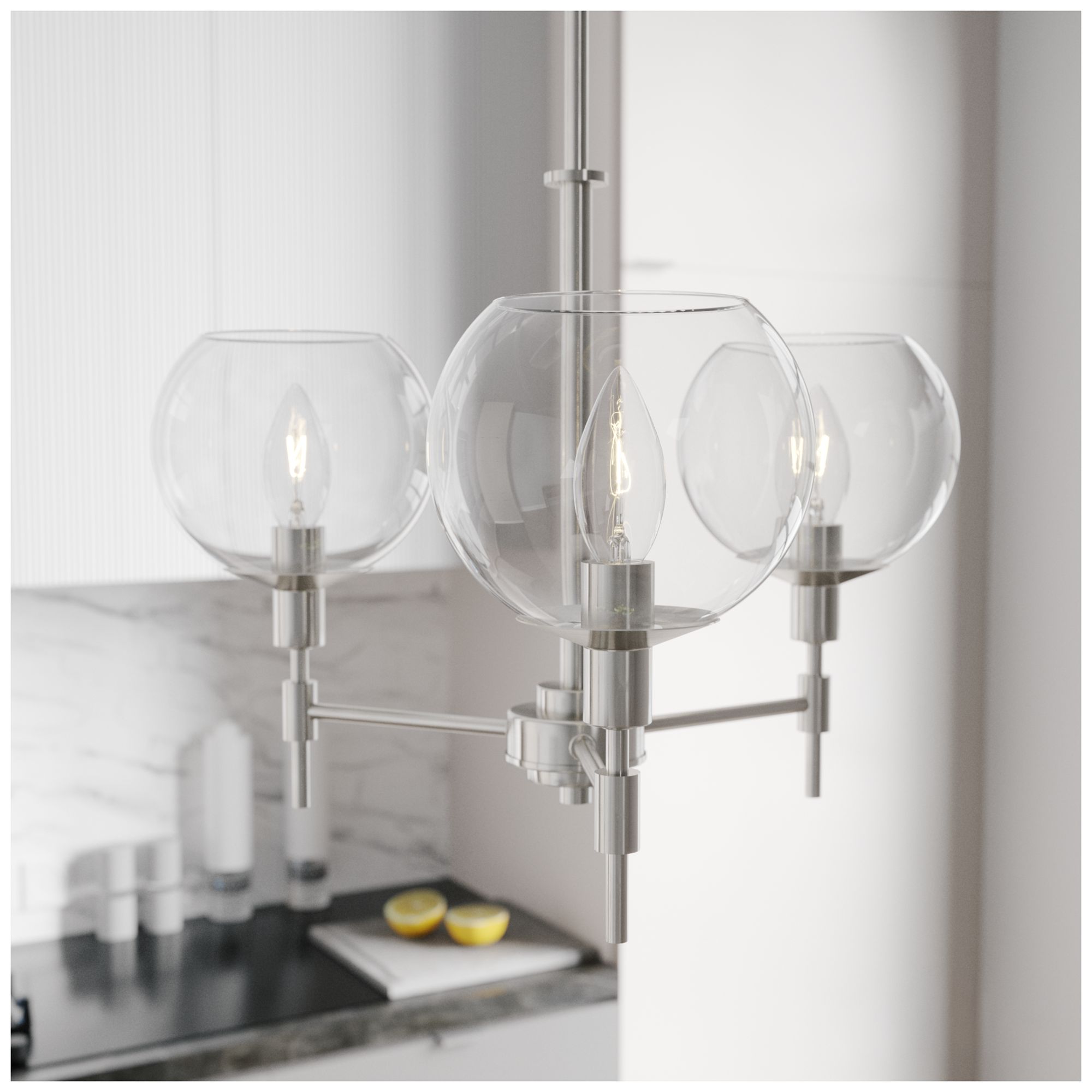 Image 5 Hunter Xidane Brushed Nickel with Clear Glass 3 Light Chandelier more views