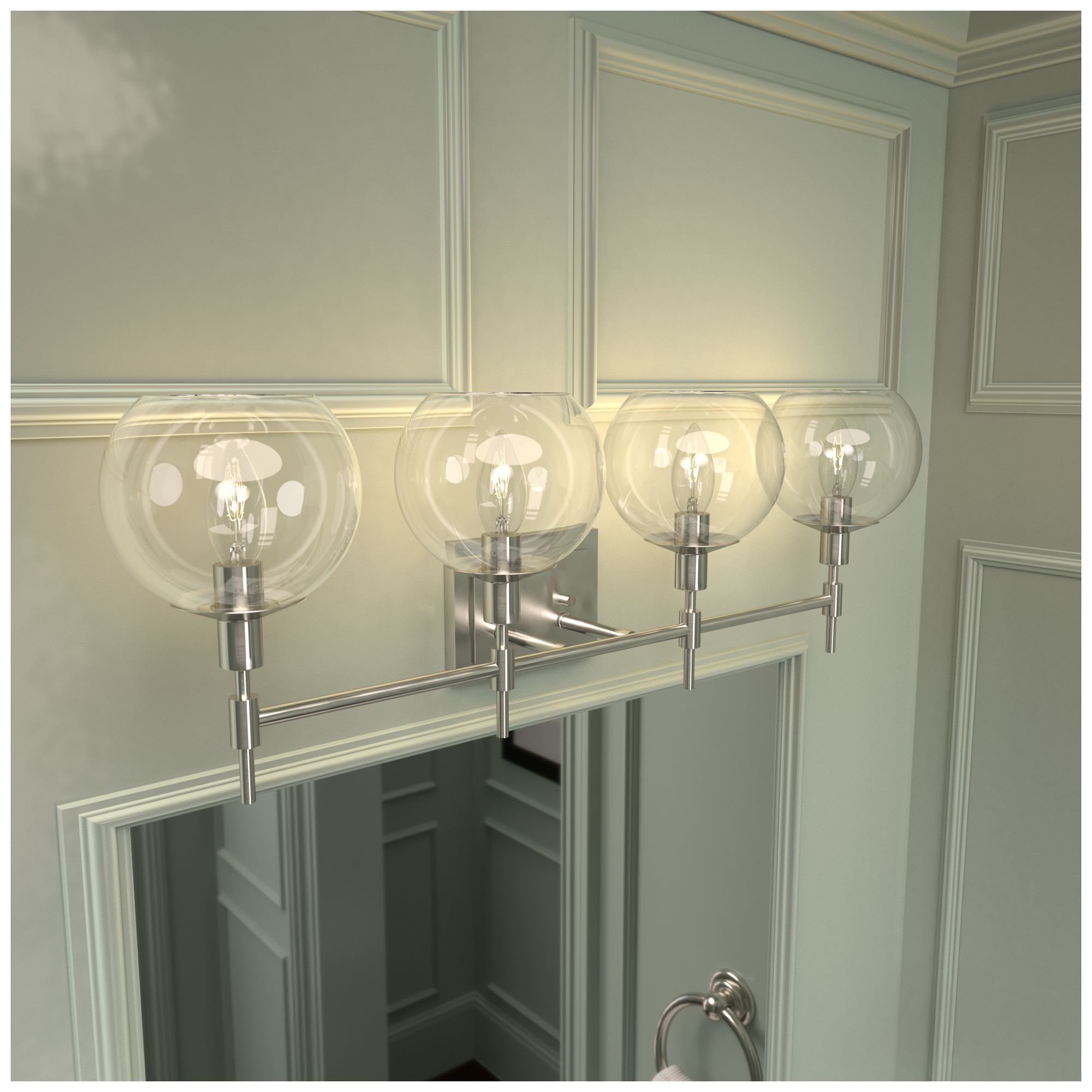 Image 5 Hunter Xidane Brushed Nickel with Clear Glass 4 Light Bathroom Vanity more views