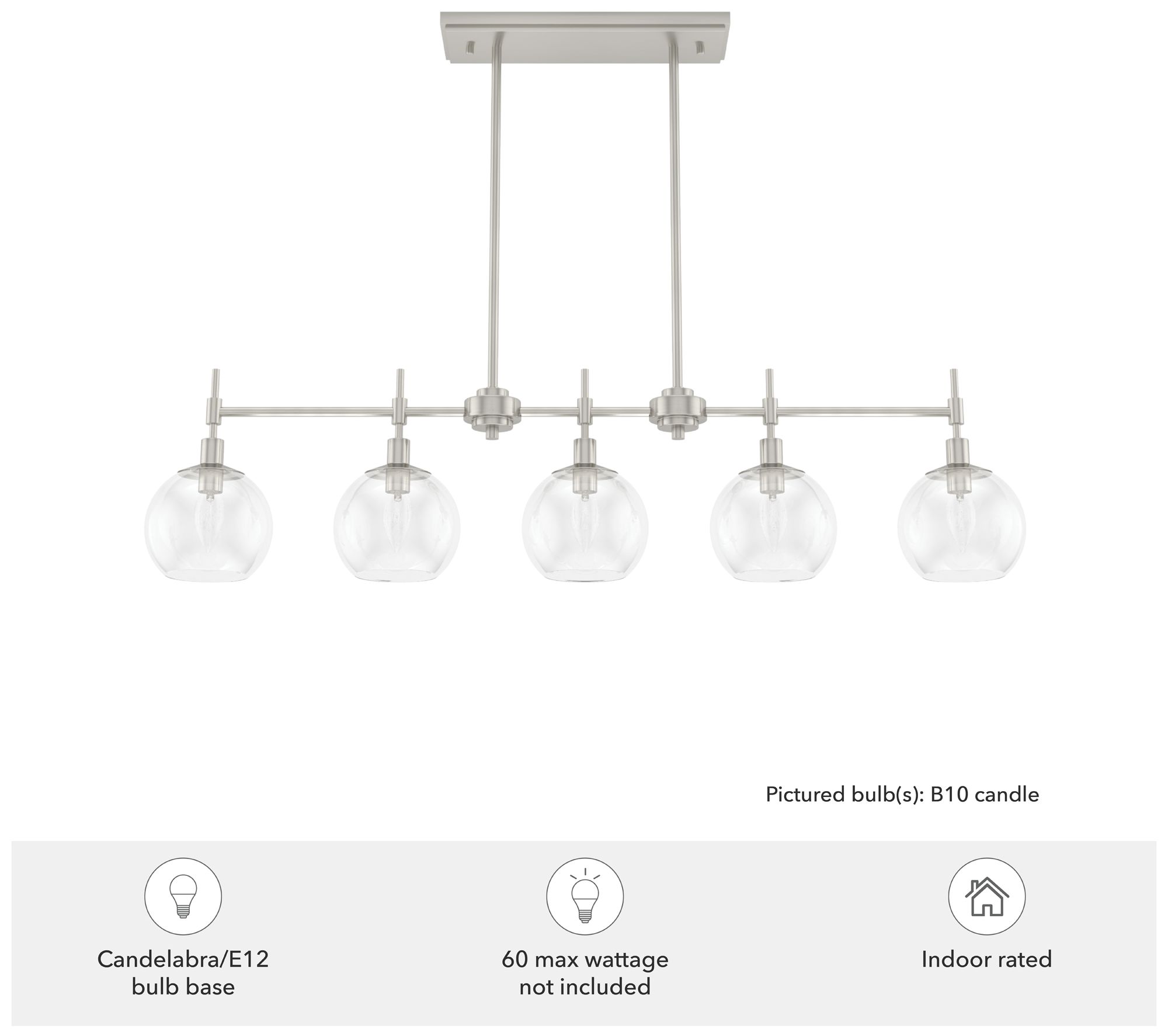 Image 4 Hunter Xidane Brushed Nickel with Clear Glass 5 Light Chandelier more views