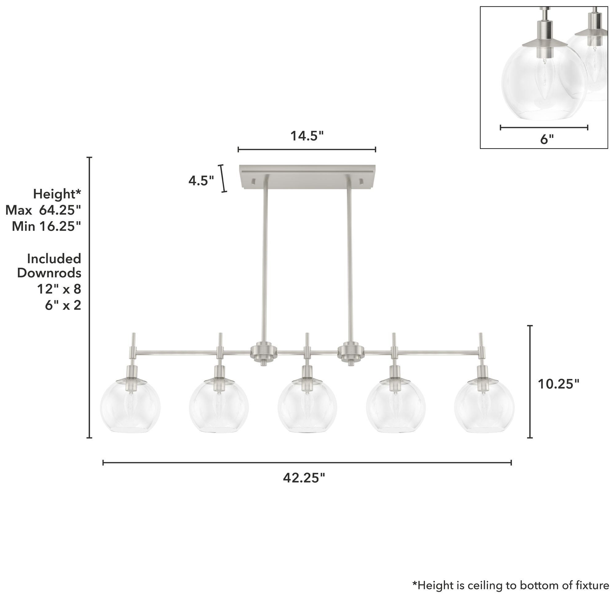 Image 5 Hunter Xidane Brushed Nickel with Clear Glass 5 Light Chandelier more views