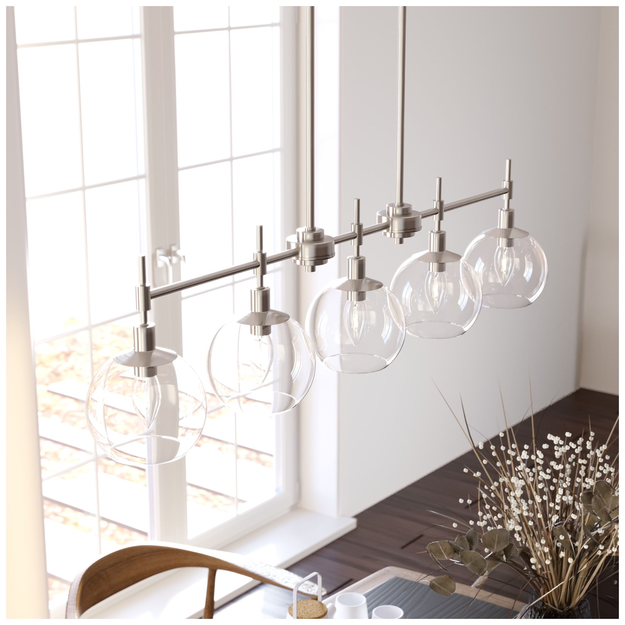 Image 6 Hunter Xidane Brushed Nickel with Clear Glass 5 Light Chandelier more views