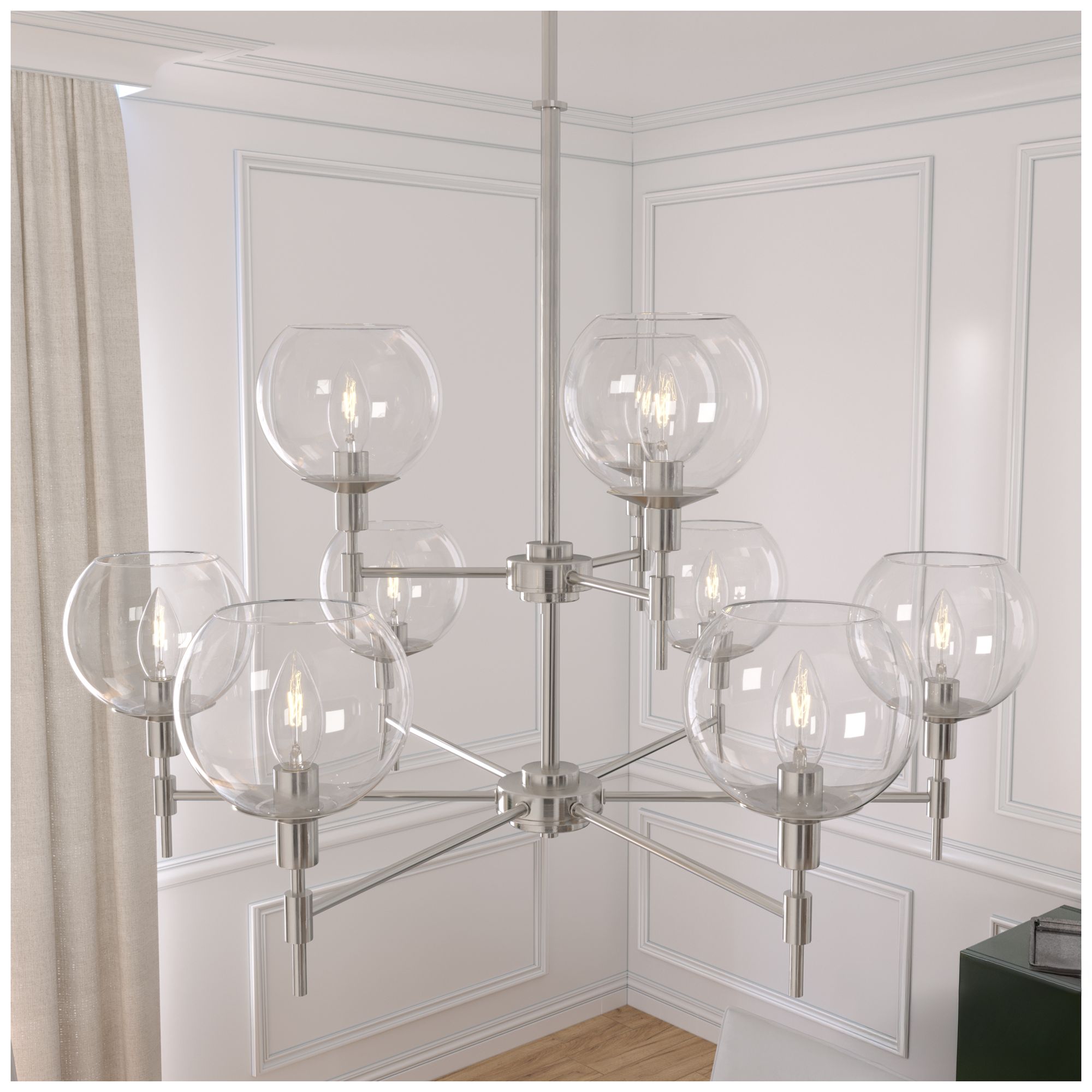 Image 5 Hunter Xidane Brushed Nickel with Clear Glass 9 Light Chandelier more views