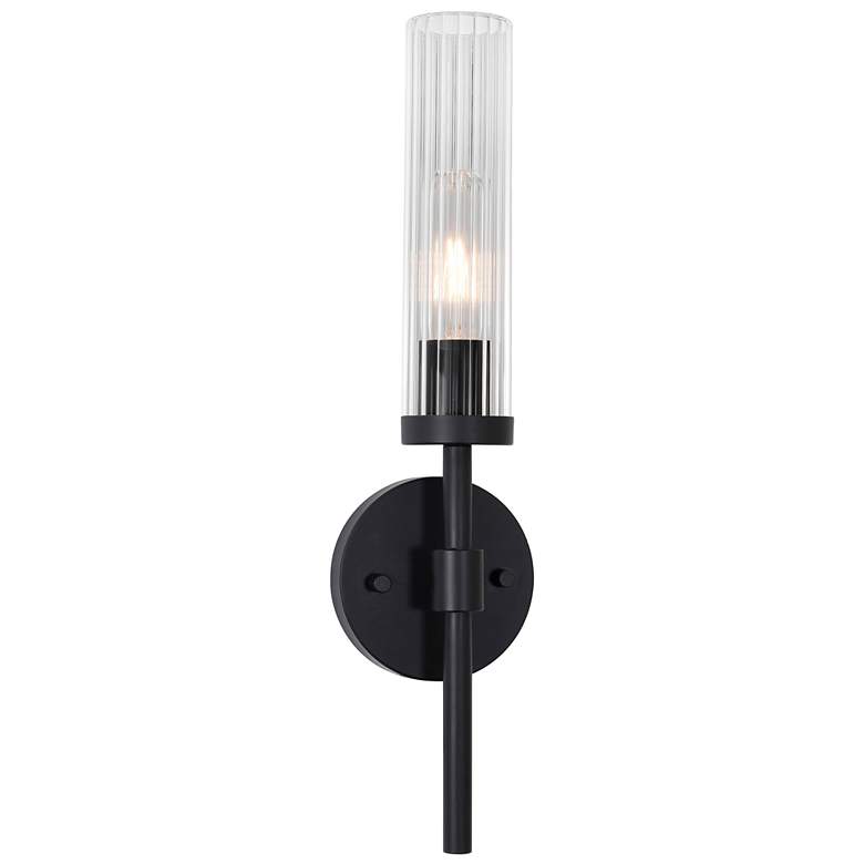 Image 2 Huntington 18" High Black Wall Sconce With Clear Ribbed Glass Shade