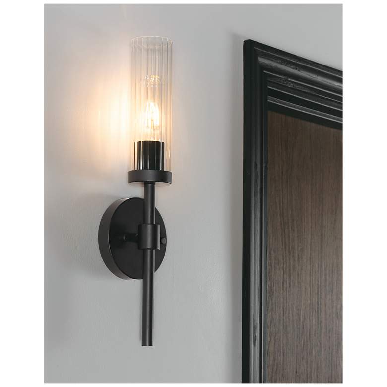 Image 1 Huntington 18" High Black Wall Sconce With Clear Ribbed Glass Shade