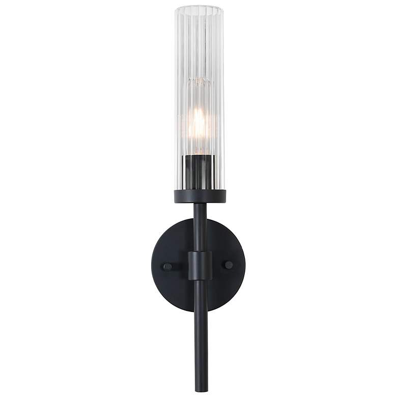 Image 3 Huntington 18" High Black Wall Sconce With Clear Ribbed Glass Shade more views