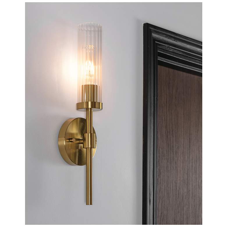 Image 1 Huntington 18" High Light Antique Brass Wall Sconce With Ribbed Glass