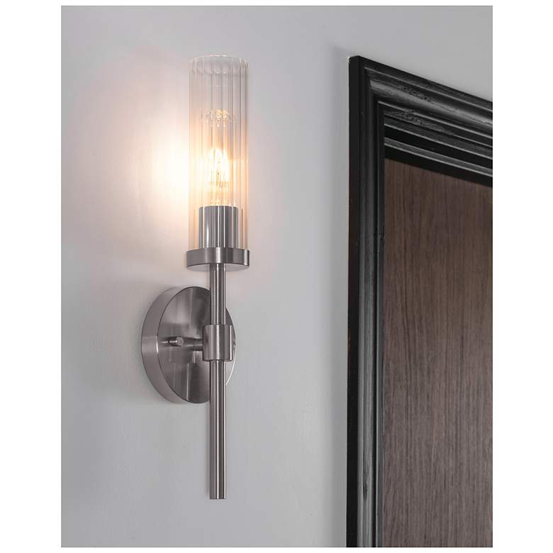Image 1 Huntington 18" High Satin Nickel Wall Sconce With Clear Ribbed Glass S