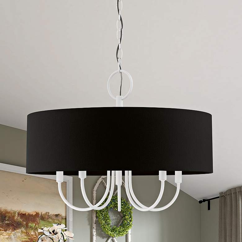Image 2 Huntington 23" Wide White 5-Light Drum Shade Chandelier