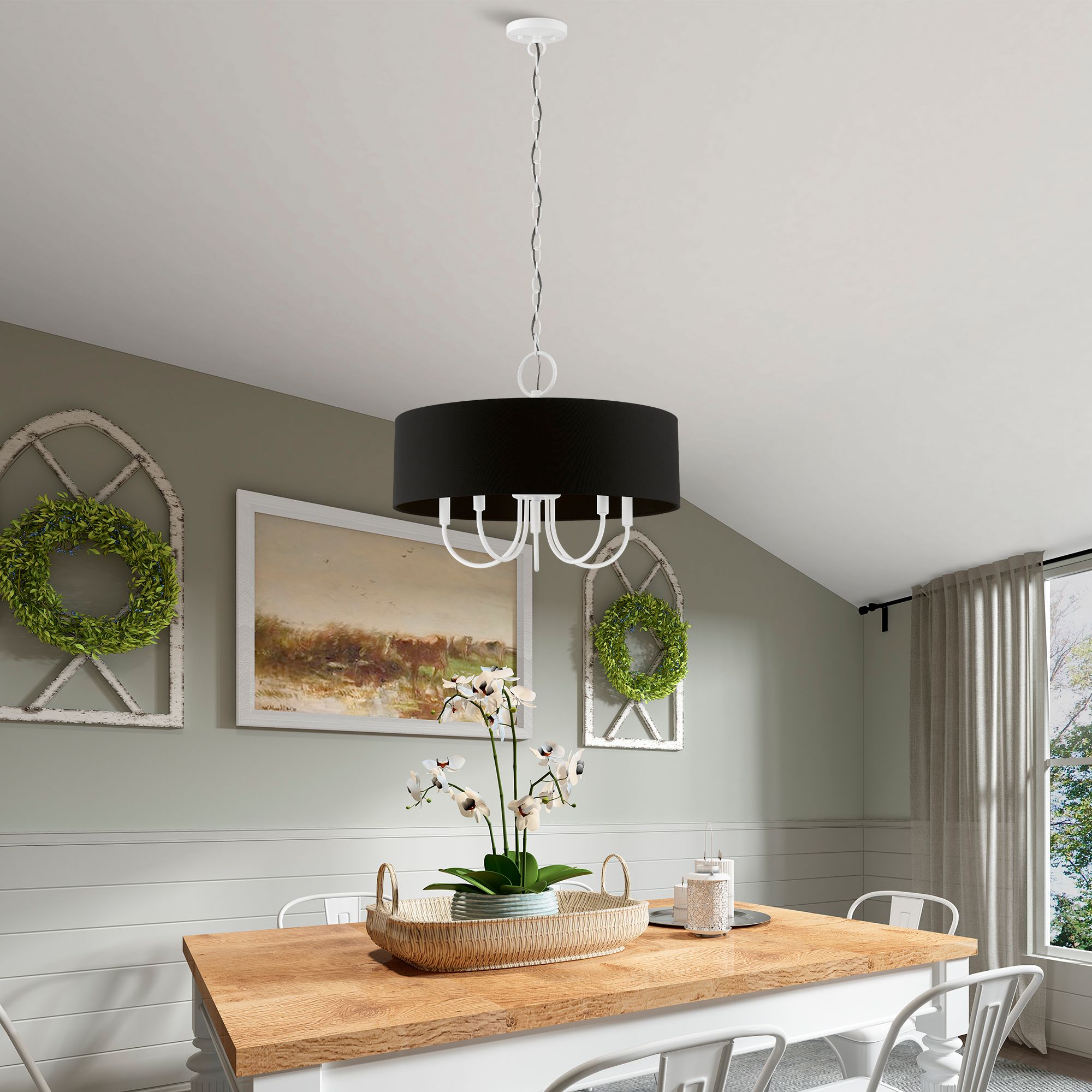 Huntington 23" Wide White 5-Light Drum Shade Chandelier in scene