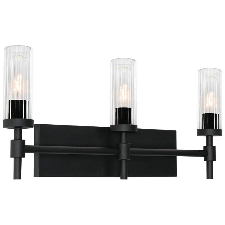 Image 1 Huntington 24" Wide Black Vanity With Clear Ribbed Glass Shade