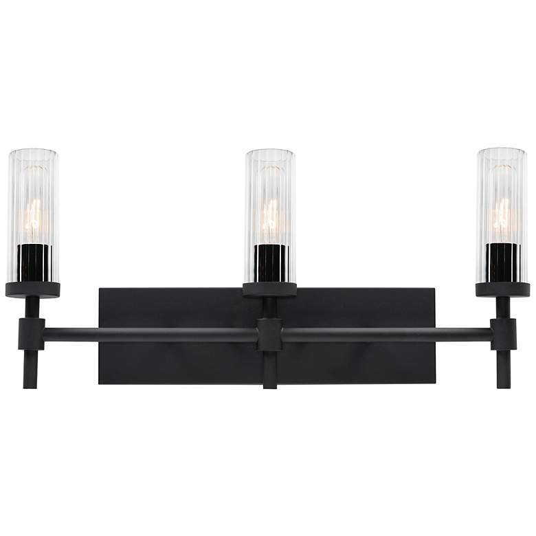 Image 3 Huntington 24" Wide Black Vanity With Clear Ribbed Glass Shade more views