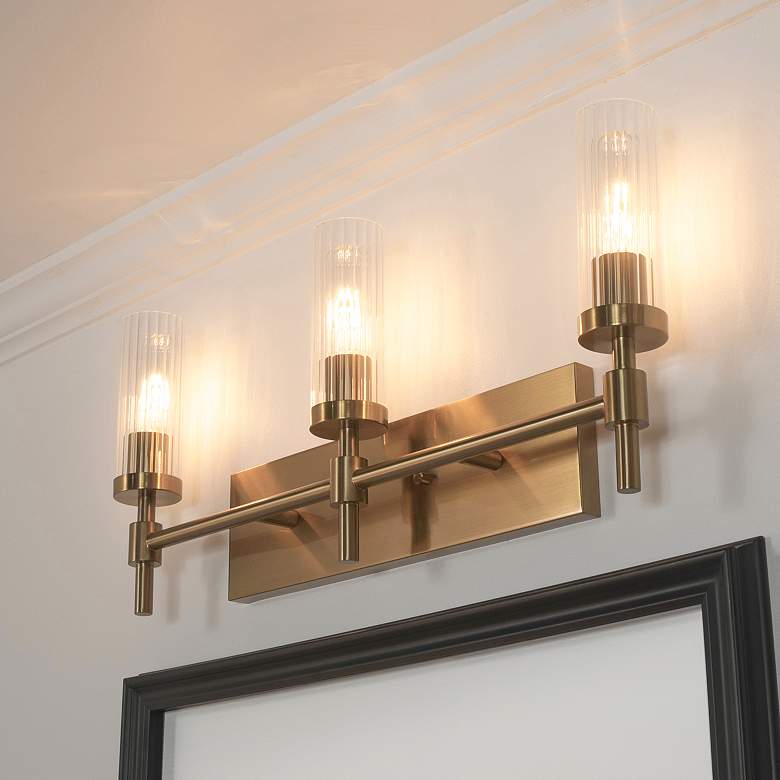 Image 1 Huntington 24" Wide Light Antique Brass Vanity With Ribbed Glass Shade