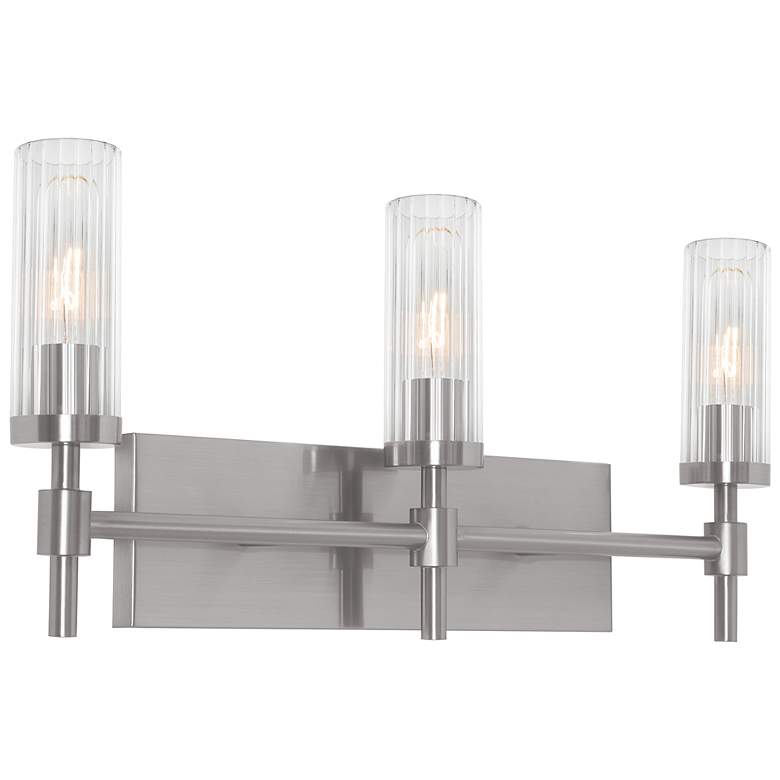 Image 2 Huntington 24" Wide Satin Nickel Vanity With Clear Ribbed Glass Shade