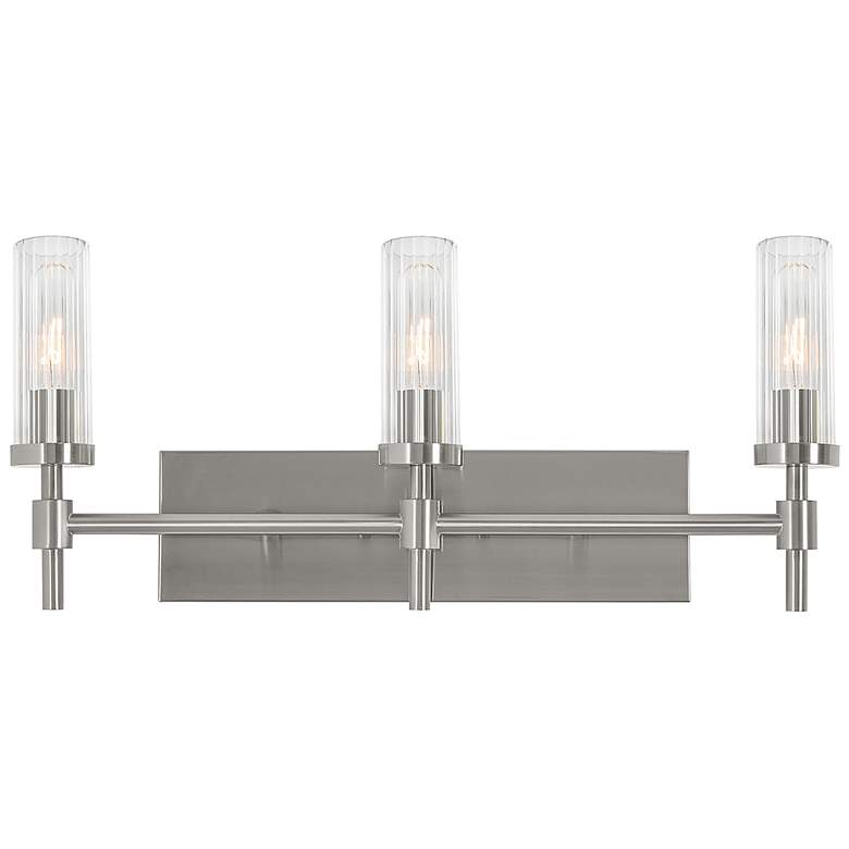 Image 3 Huntington 24" Wide Satin Nickel Vanity With Clear Ribbed Glass Shade more views