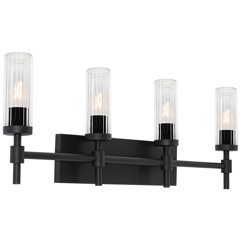 Image 2 Huntington 30" Wide Black Vanity With Clear Ribbed Glass Shade