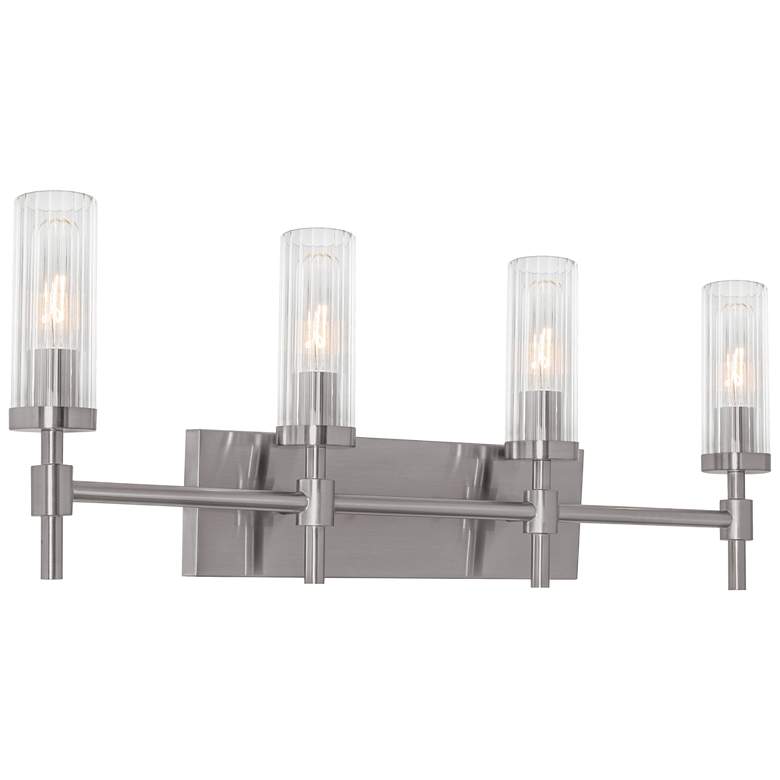 Image 2 Huntington 30" Wide Satin Nickel Vanity With Clear Ribbed Glass Shade
