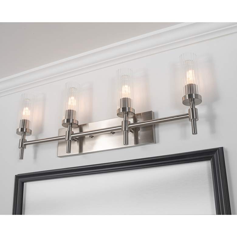 Image 1 Huntington 30" Wide Satin Nickel Vanity With Clear Ribbed Glass Shade