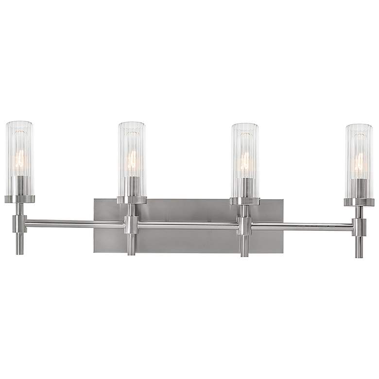 Image 3 Huntington 30" Wide Satin Nickel Vanity With Clear Ribbed Glass Shade more views